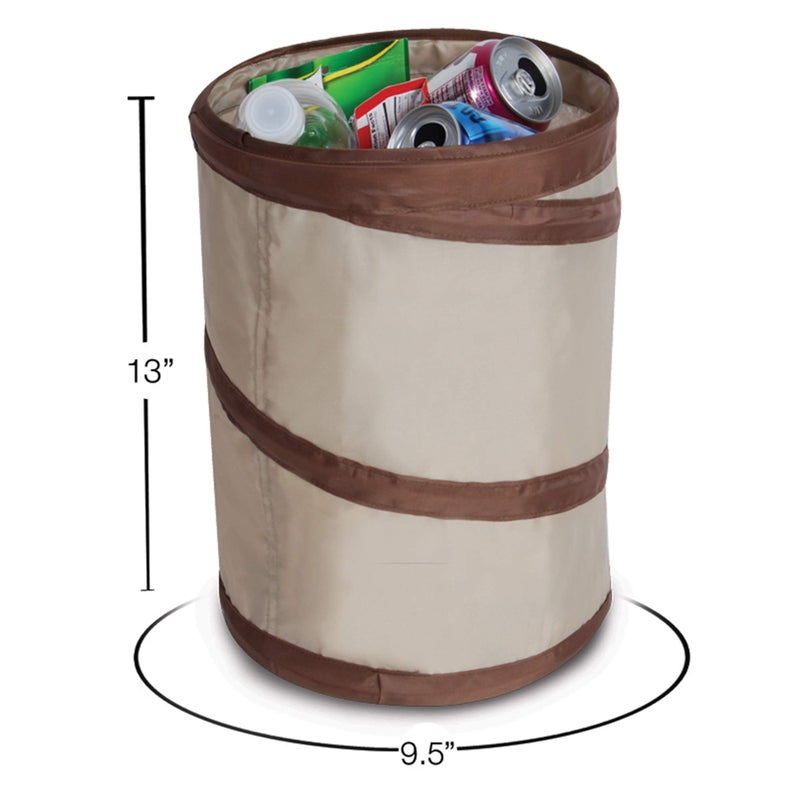 Smart Design Spiral Pop Up Trash Bin with Open Top - Easy to Clean Design - for Recyclables, Garbage, Paper Clutter, Trash Bin - Home - 9.5 x 13 Inch - Beige with Dark Brown Trim - Image 3